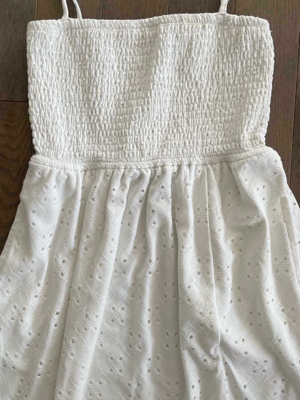 A.C.W. White Eyelet Smocked Halter Midi Dress S - Picture 7 of 9